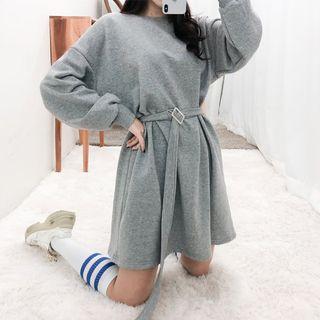 Drop-shoulder Pullover Dress With Sash