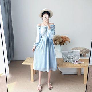Off-shoulder Puff-sleeve Chiffon Dress