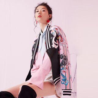 Faux Leather Embroidered Baseball Jacket