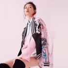 Faux Leather Embroidered Baseball Jacket