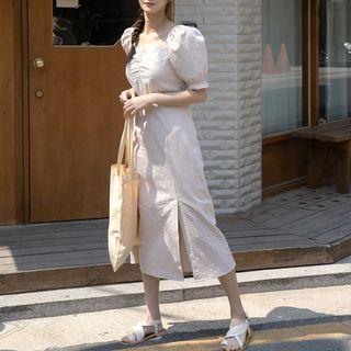 Sweetheart-neck Gingham Long Dress