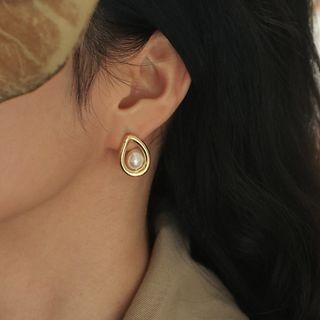 Freshwater Pearl Alloy Drop Earring 1 Pair - Gold & White - One Size