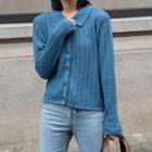 Lapel Eyelet Knit Cardigan