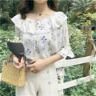 Floral Loose-fit Bell-sleeve Chiffon Blouse