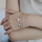 Heart Faux Pearl Rhinestone Alloy Bracelet Gold - One Size