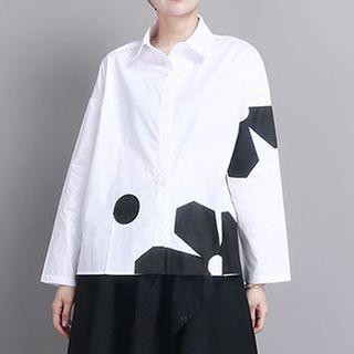 Long-sleeve Flower Applique Shirt