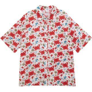 Short-sleeve Print Shirt Red - One Size