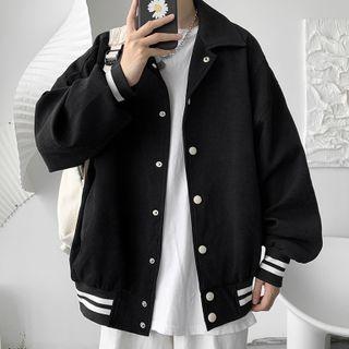 Striped Trim Collared Button-up Jacket