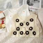 Flower-accent Button-up Crop Vest
