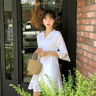 Ruffle-trim Mini Surplice-wrap Dress