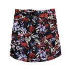 High-waist Floral Print Ruched Mini Skirt