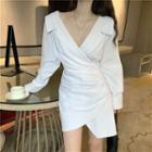 Plain V-neck Long-sleeve Slim-fit Shirtdress