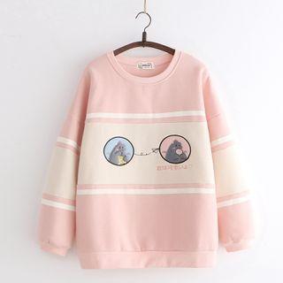 Color-block Embroidered Fleece-lined Pullover