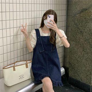Short-sleeve Plain Blouse / Denim A-line Dress