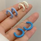 3 Pair Set: Alloy Open Hoop Earring (various Designs) 3 Pairs - Dark Blue & Blue & White - One Size