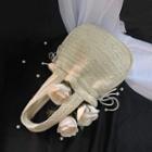 Faux Pearl Strap Woven Drawstring Crossbody Bag As Shown In Figure - One Size