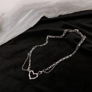 Heart Pendant Layered Stainless Steel Necklace