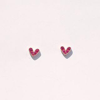 925 Sterling Silver Rhinestone Heart Earring Red - One Size