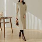 Plain Long Knit Hoodie Dress