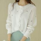 Foliage-embroidery Frilled Blouse