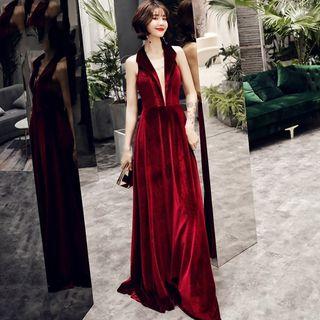 Deep V Backless Evening Gown
