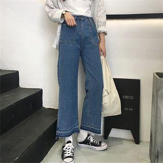 Fringed High-waist Wide-leg Jeans