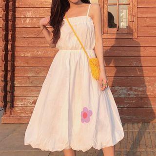 Strappy Flower Print A-line Dress White - One Size