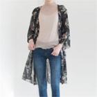 Open-front Floral Print Chiffon Cardigan