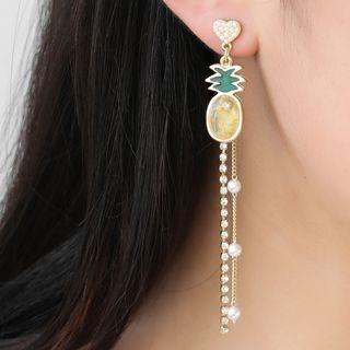 Pineapple Faux Pearl Asymmetrical Alloy Fringed Earring