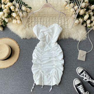 Drawstring Ruffle Spaghetti-strap Dress