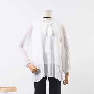 Tie-neck Accordion Pleat Blouse