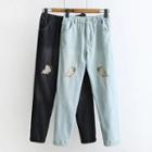 Embroidered Cat Jeans