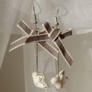 Bird Earring 1 Pair - White & Gray - One Size