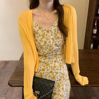 Floral Spaghetti-strap Midi Dress / Long-sleeve Cardigan