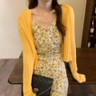 Floral Spaghetti-strap Midi Dress / Long-sleeve Cardigan