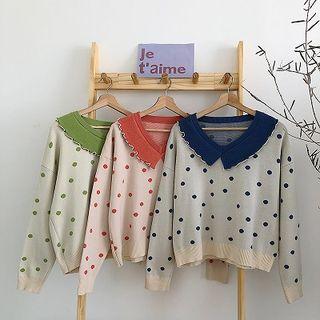 Polka Dot V-neck Long-sleeve Sweater