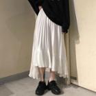 Asymmetric Hem Pleated Midi Skirt