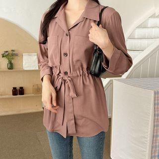 Plus Size Tie-waist Dual-pocket Shirt