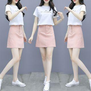 Set: Short-sleeve Letter Print T-shirt + Skirt