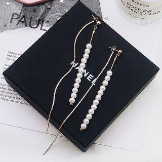 Faux Pearl Fringed Earring A05-62 - Faux Pearl - Gold - One Size