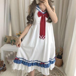 Ruffle Blouse / Spaghetti Strap Midi A-line Dress