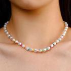 Faux Pearl Bead Choker 01 - Pink & Yellow & Blue - One Size