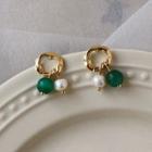 Bead Freshwater Pearl Alloy Fringed Earring 1 Pair - C-148 - Green & White - One Size