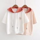 Short-sleeve Embroidered Panel Hooded T-shirt
