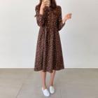 Frill-trim Tie-waist Floral Midi Dress