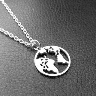 World Pendant Stainless Steel Necklace Chain & Pendent - Silver - One Size