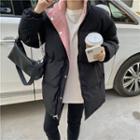Long-sleeve Color-block Padded Jacket Pink - One Size