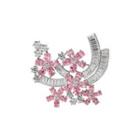 Fashion And Elegant Flower Brooch With Pink Cubic Zirconia Silver - One Size