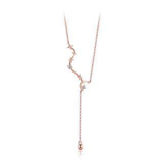 925 Sterling Silver Plated Rose Gold Dipper Necklace With Austrian Element Crystal Rose Gold - One Size