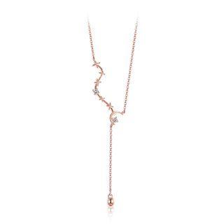 925 Sterling Silver Plated Rose Gold Dipper Necklace With Austrian Element Crystal Rose Gold - One Size